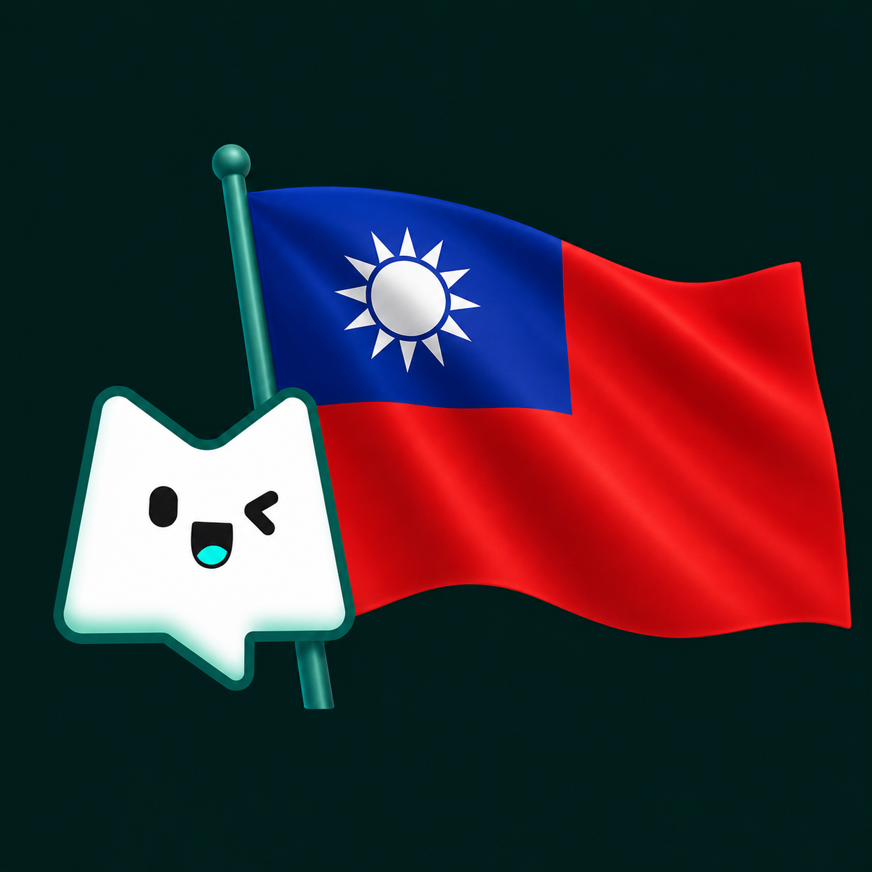 Mascot imely bên lá cờ Đài Loan