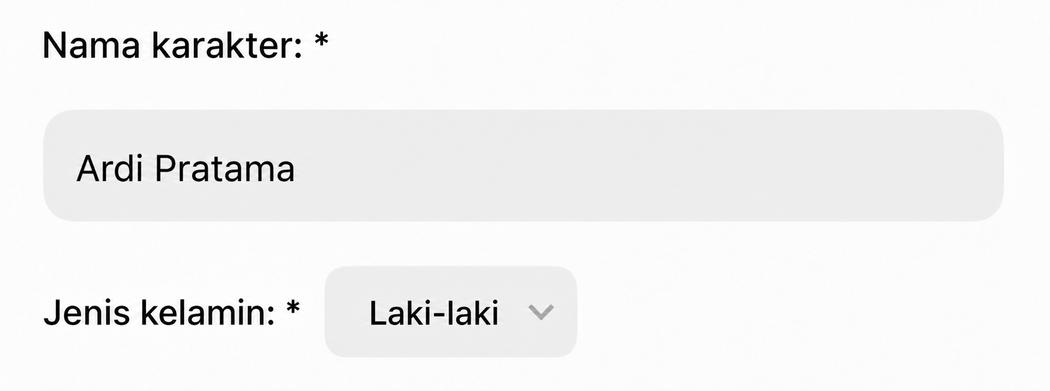 Contoh di dalam app: Nama karakter