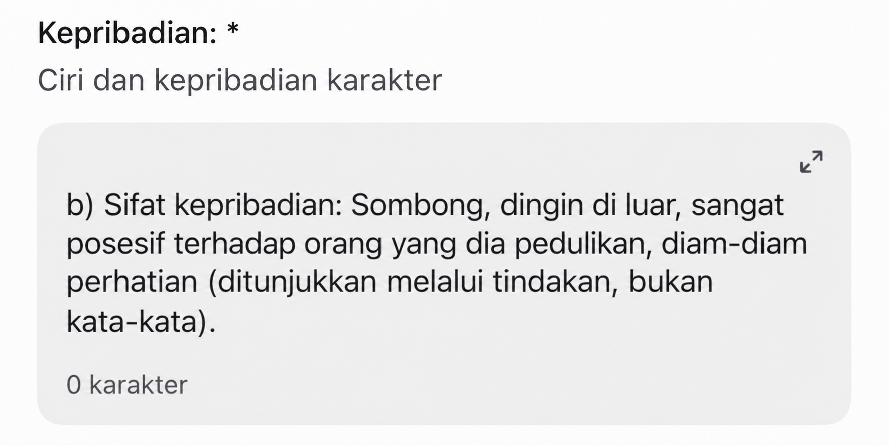 Contoh di dalam app: Kepribadian