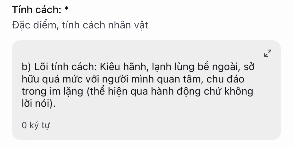 Ví dụ trong app: Tính cách