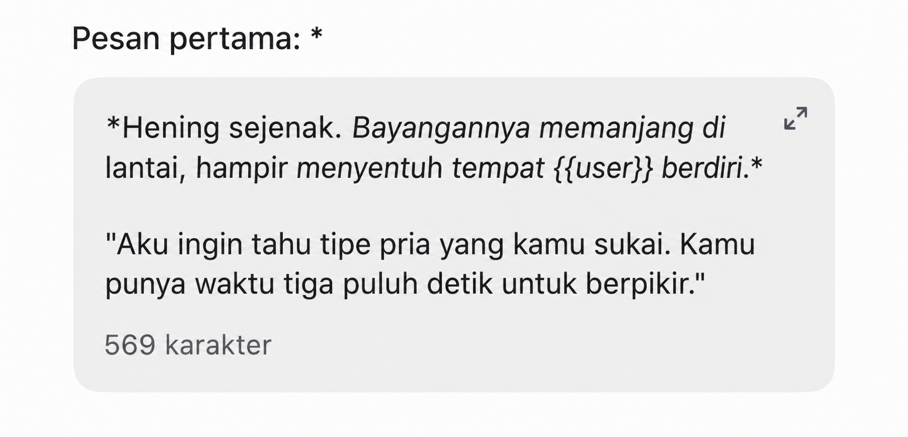 Contoh di dalam app: Pesan pembuka