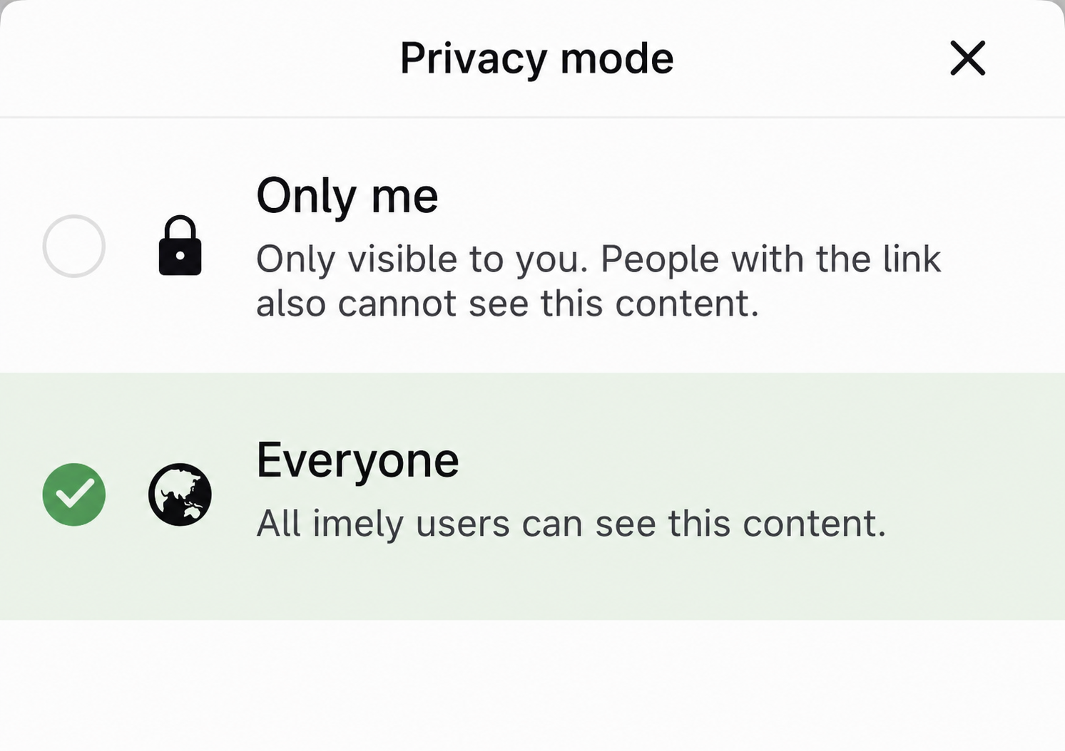 Dialog for choosing privacy mode when publishing a character